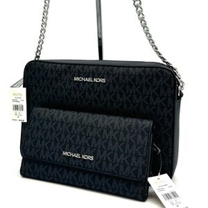 Michael Kors Large Jet Set Item EW Crossbody Bag & Large Trifold Wallet Black